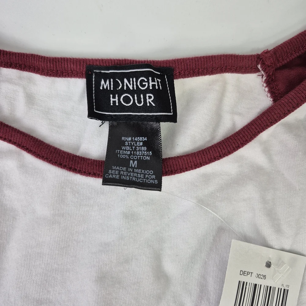 Women's White & Burgundy Raglan Tie-Front Top - Picture 3 of 3